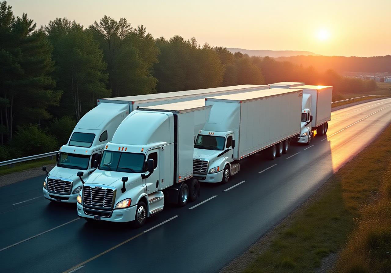 Modern logistics hub with freight trucks